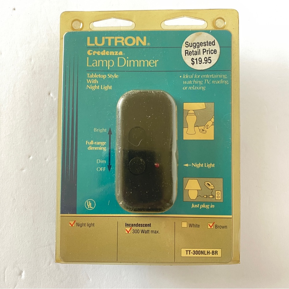 Lutron Credenza Plug In Lamp Dimmer 300 Watt TT-300NLH-BR  Brown Night Light NOS